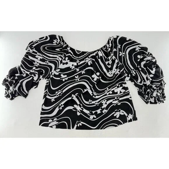 Joseph Ribkoff Chiffon Art To Wear Floral Ruffled Sleeve Blouse Sz 10 Preppy - Picture 3 of 9